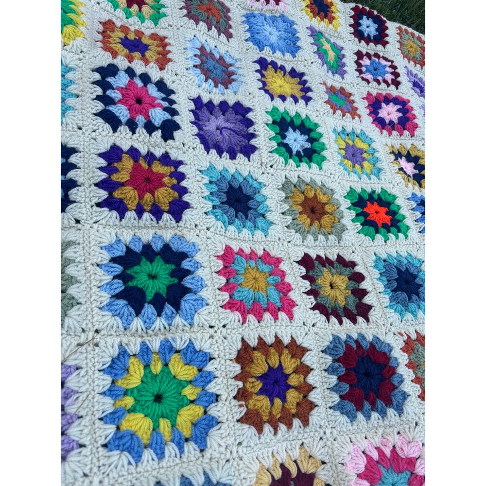 Handmade Granny Square Blanket 50x60 Colorful Crochet Afghan Boho Cottagecore - Picture 2 of 3